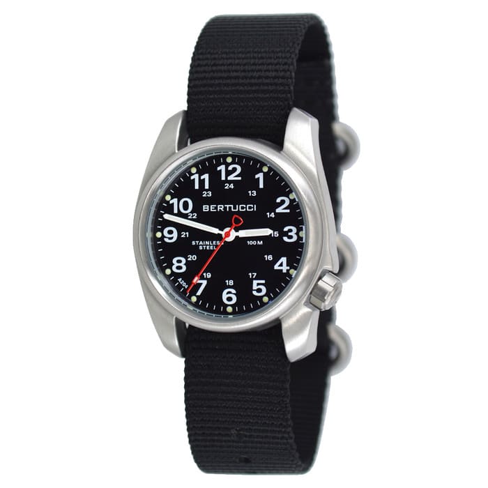Bertucci A-1S Black Dial Stainless Steel Watch with Black Nylon Strap #10004